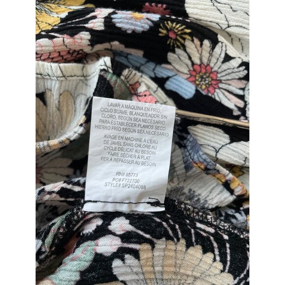 ONeill Peplum Top Size Small Floral VNeck 3/4 Sleeve Black Multi Bohemian Hippie - Picture 6 of 8